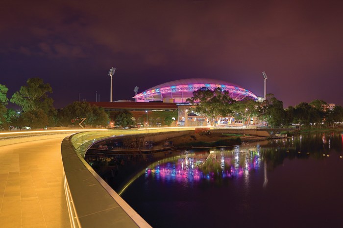 Adelaide oval city parking event skyline aerial torrens river